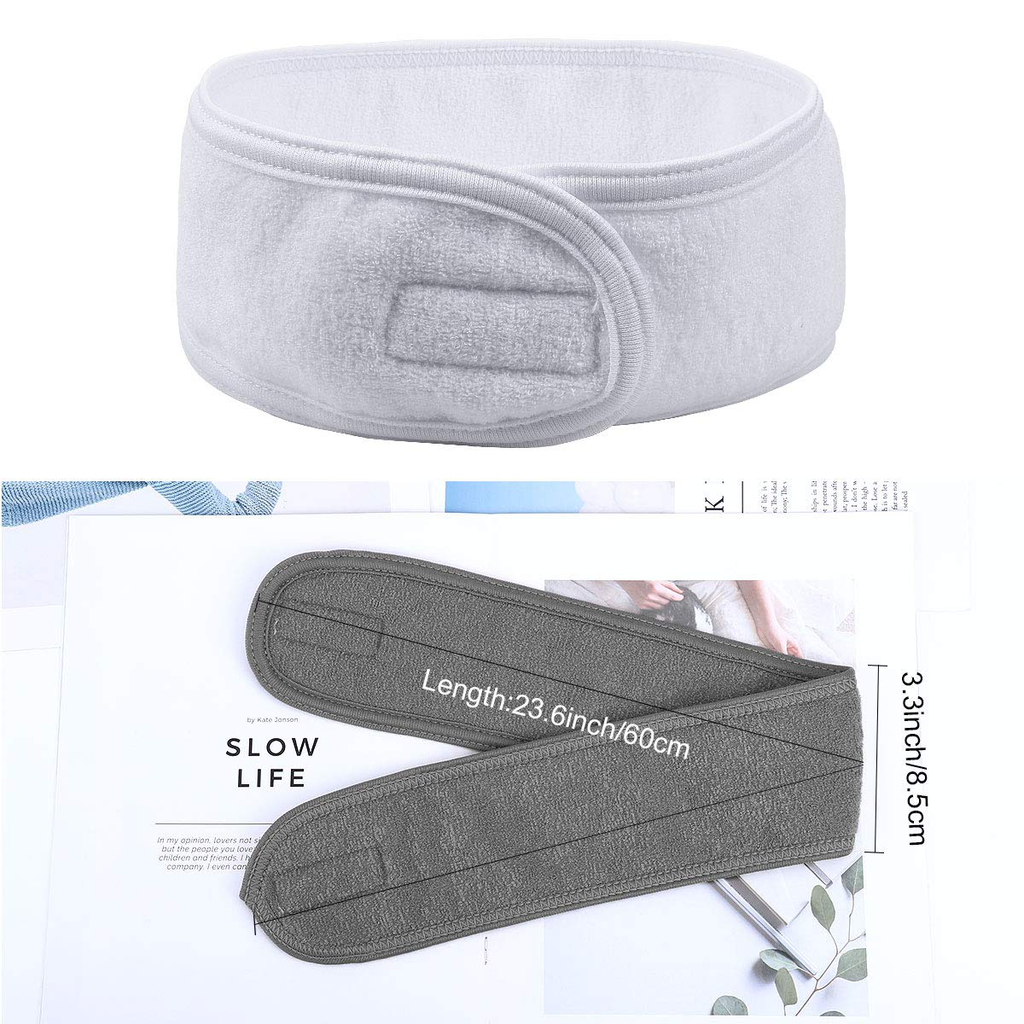 Facial Spa Headband - 3 Pcs Makeup Shower Bath Wrap Sport Headband Terry Cloth Adjustable Stretch Towel with Magic Tape
