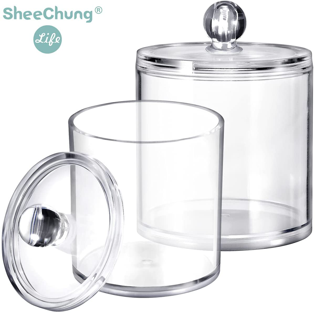 SheeChung 4 Pack Plastic Acrylic Bathroom Vanity Countertop Canister Jars with Storage Lid, Apothecary Jars Qtip Holder Makeup Organizer for Cotton Balls,Swabs,Pads,Bath Salts (Black, 20 Oz)