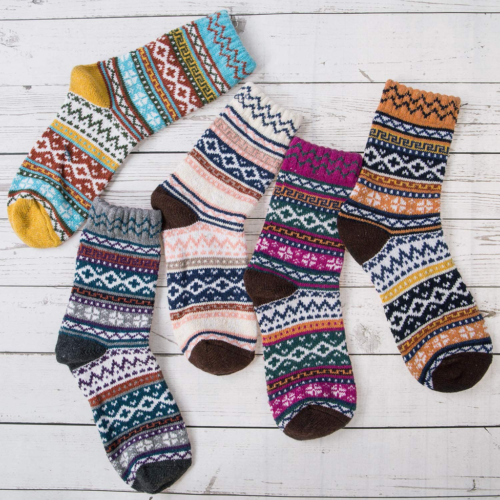 5 Pairs Womens Winter Warm Knit Wool Casual Crew Socks