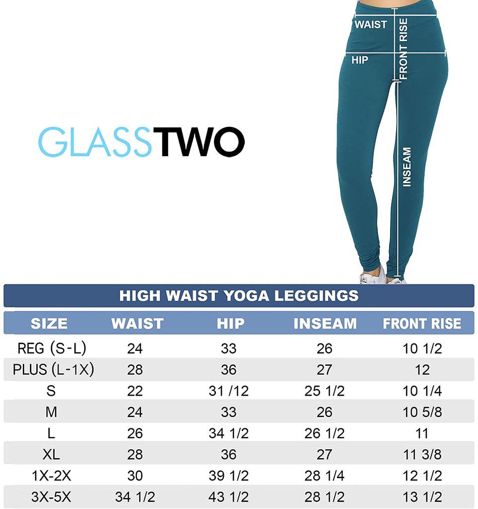 GLASS TWO High Waisted Leggings – Women's Yoga Active Workout Running Sports Casual Stretch Elastic Waist Slim Pants