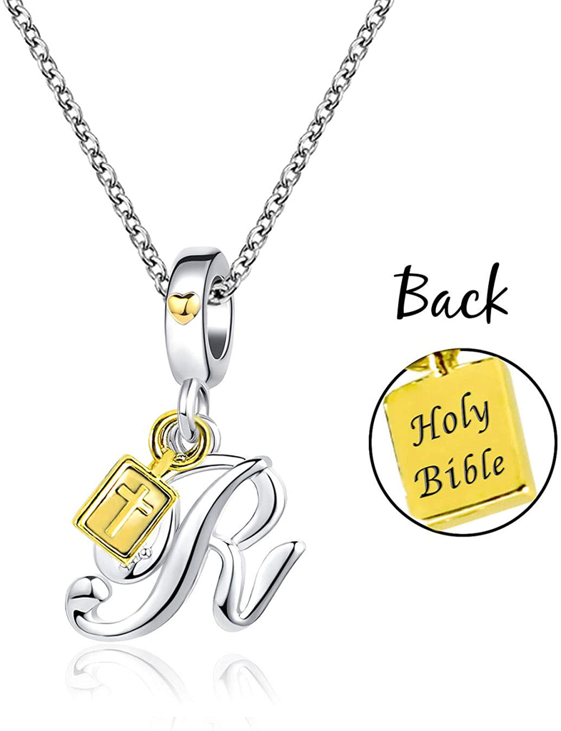 Women's Cross Holy Bible Heart Initial Letter Pendant Necklace