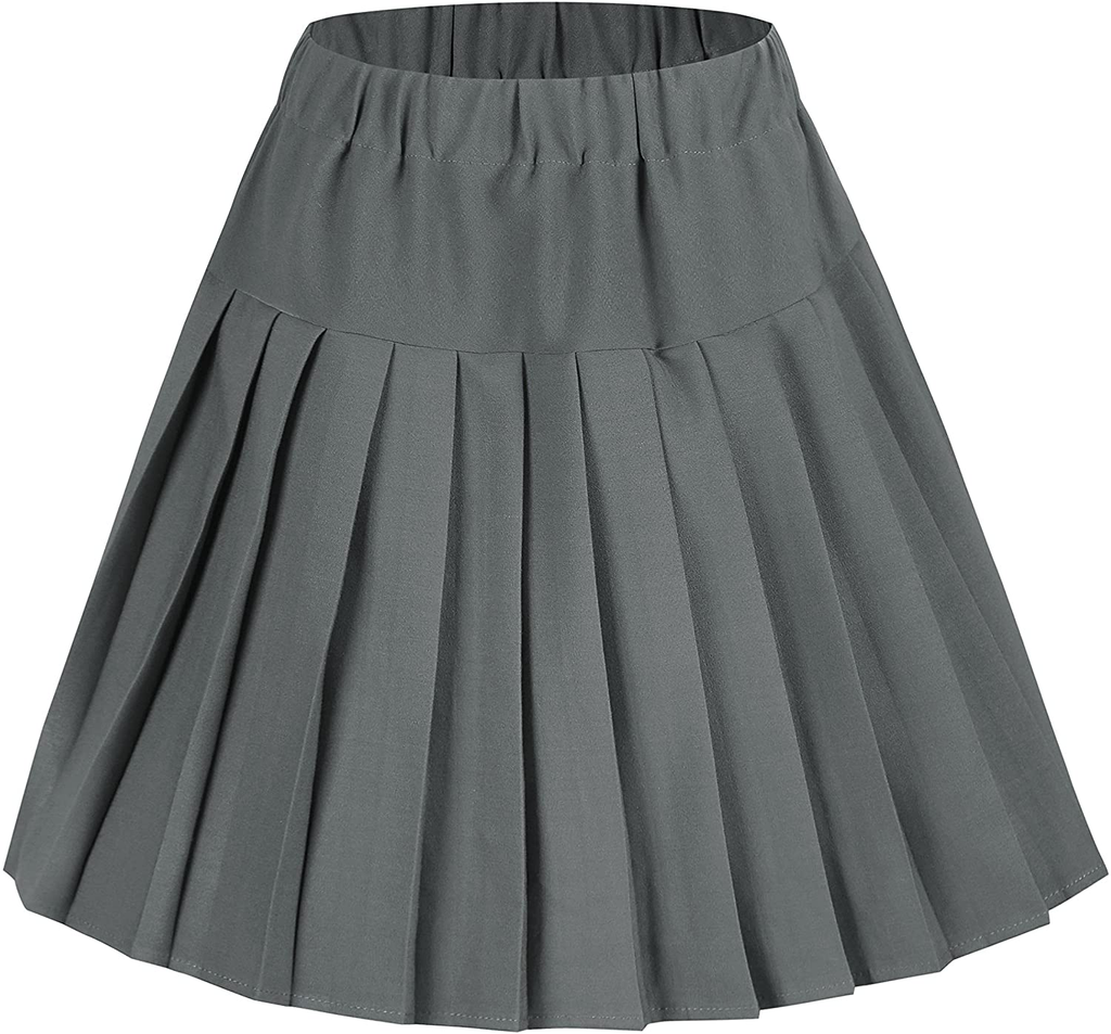 Women's Elastic Waist Plaid Pleated Skirt Tartan Skater School Uniform Mini Skirts