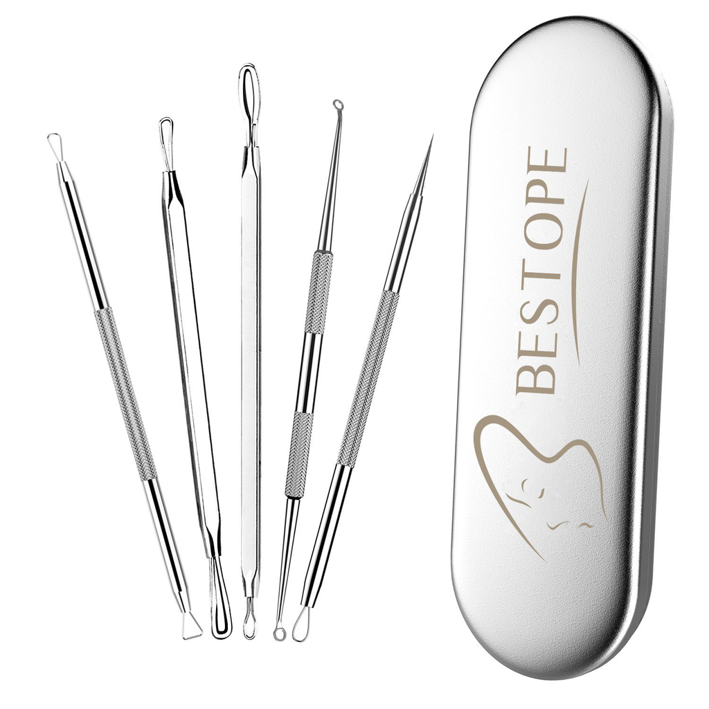 BESTOPE Blackhead Remover Pimple Popper Tool Kit Acne Comedone Zit Blackhead Extractor Tool for Nose Face, Blemish Whitehead Extraction Popping,Stainless Steel with Metal Case