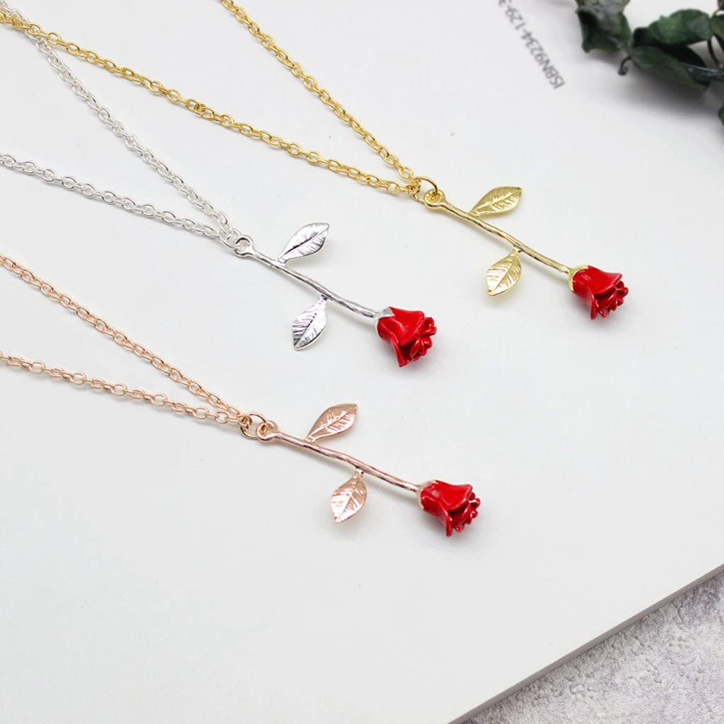 Becauseof 3D Rose Pendant Necklace, Birthday Jewelry Her