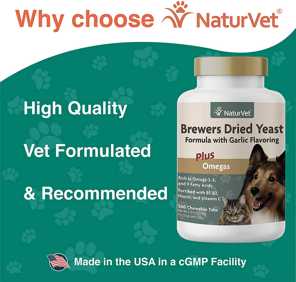 NaturVet – Brewer’s Dried Yeast Formula with Garlic Flavoring – Plus Omegas – Rich in Omega-3, 6 & 9 Fatty Acids – Fortified with B1, B2, Niacin & Vitamin C – for Dogs & Cats