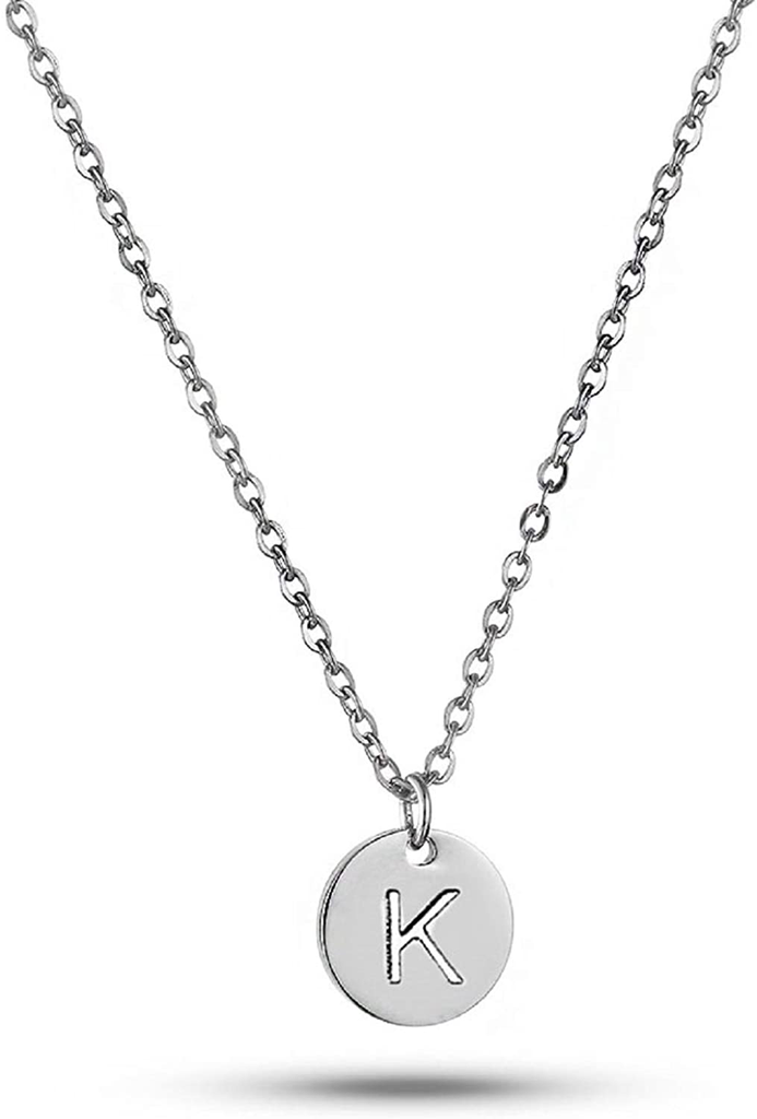 Initials Necklace Silver for Women 26 Letter Heart Pendant Love Name Necklace for Girls