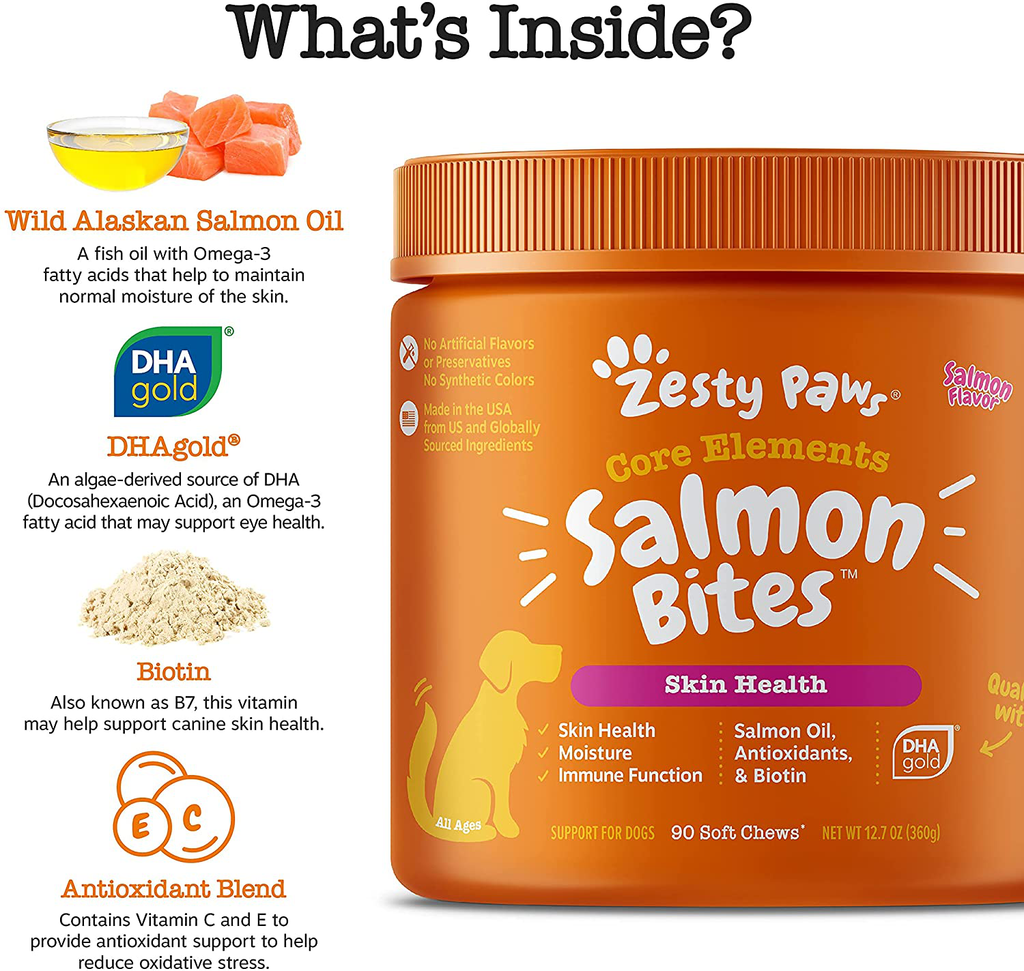 Salmon Fish Oil Omega 3 with Wild Alaskan Salmon Oil - Anti Itch Skin & Coat + Allergy Support - Hip & Joint + Arthritis Dog Supplement + EPA & DHA