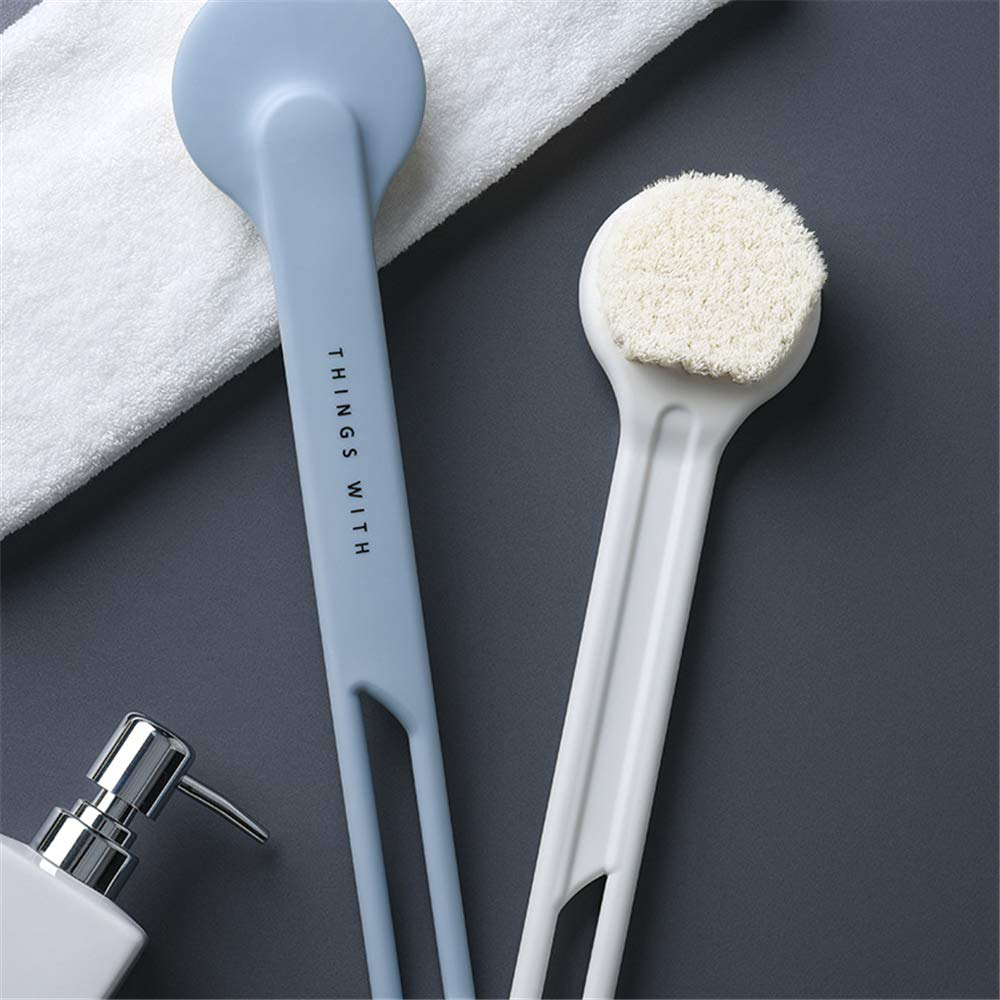 Bath Body Brush with Long Handle 14 inches Gentle Exfoliation Improve Skin Health and Beauty Wet or Dry Brushing Back Scrubber for Shower (White)