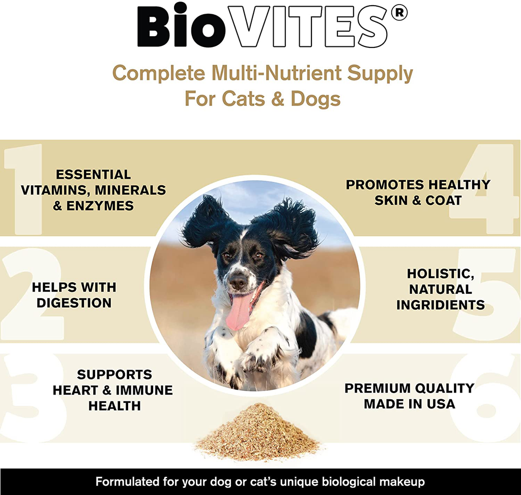 FLORA BiologicVET BioVITES Cat & Dog Multivitamin Powder - Essential Dog Vitamins, Minerals, Enzymes & Prebiotics - Organic Fiber Cat Dog Supplement for Digestion & Immune Support for Dogs & Cats, 7oz