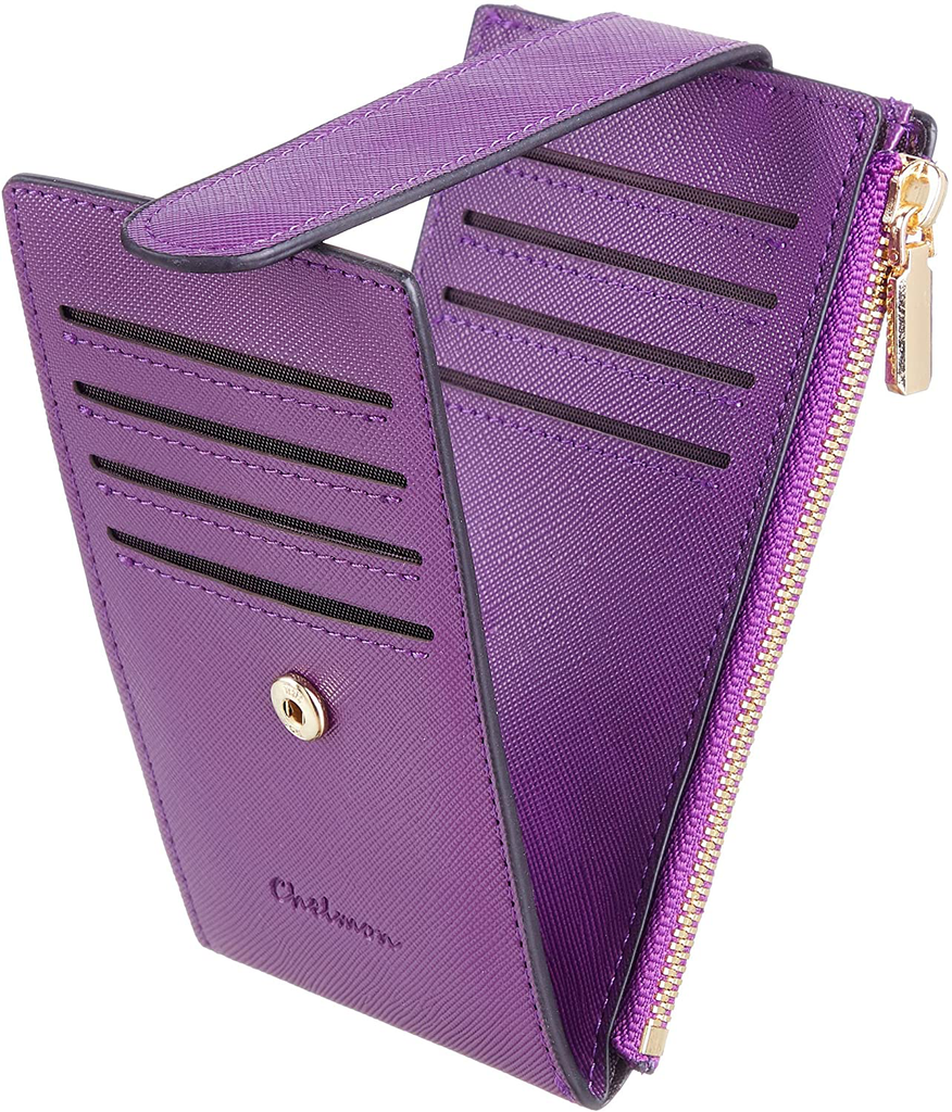 Chelmon Womens Walllet Slim RFID Blocking Bifold Multi Card Case Wallet with Zipper Pocket (Purple Deep)