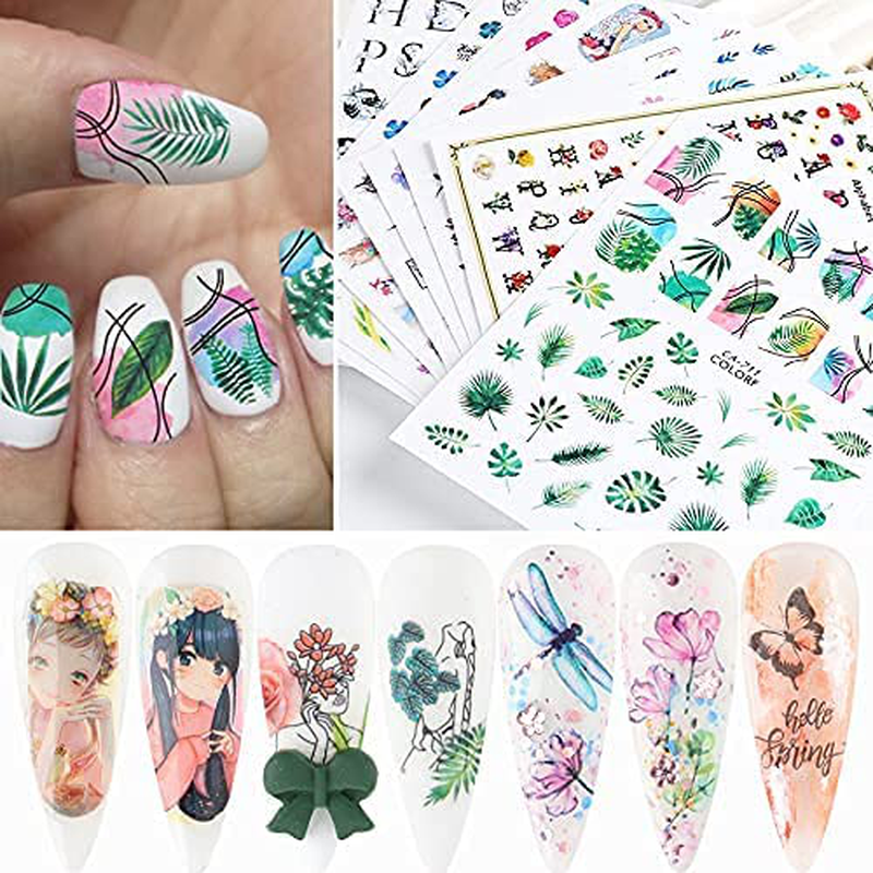 Flowers Nail Decals for Women Fingernail Decorations Nail Art Accessories 17 Sheets Nail Stickers with Assorted Patterns Self Adhesive Blossom Flower Butterfly Stickers Set Manicure Charms Tip Decor