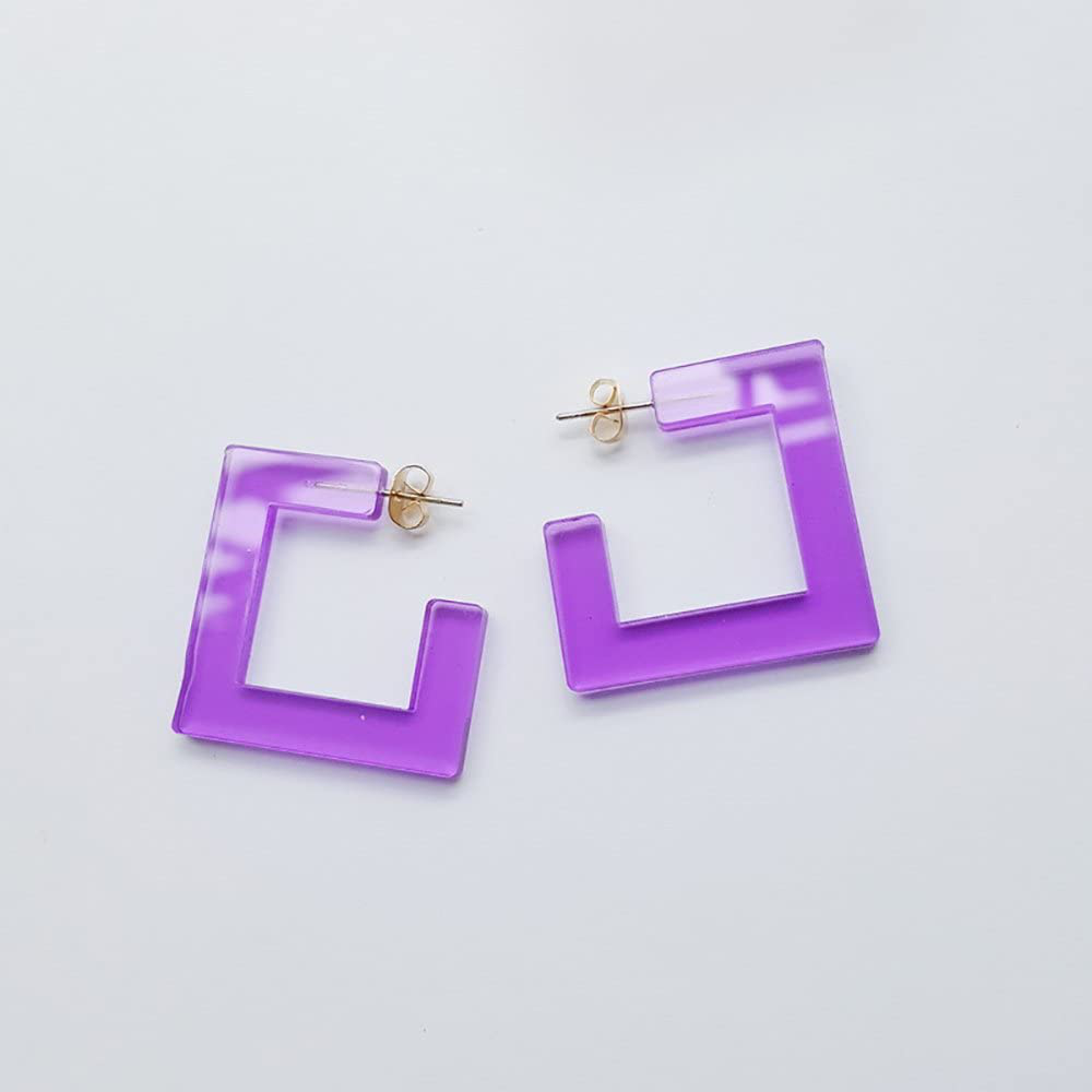 VEINTI+1 Transparent Acrylic Square Shape Candy Color Women's Charm Earring(Purple,3cm)