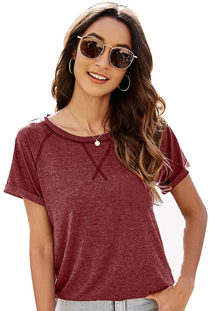 PIPIDREAM Summer Tops for Women Short Sleeve Casual Loose Tunic Top Crewneck T Shirts