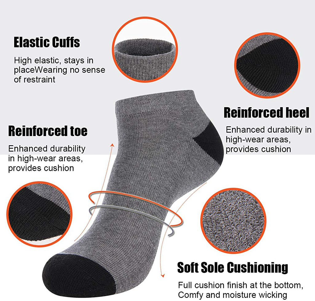 COOVAN 10 Pairs Mens Cushion Ankle Socks Men 10 Pack Low Cut Comfort Breathable Casual Socks