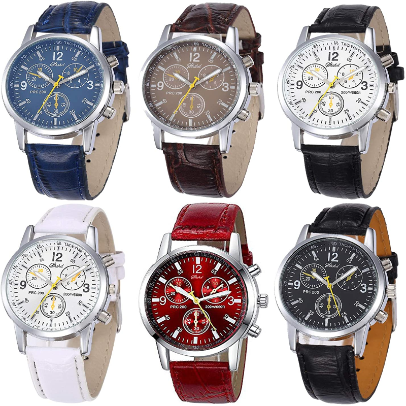 6 Pack of Men's Casual Leather Band Quartz Watches