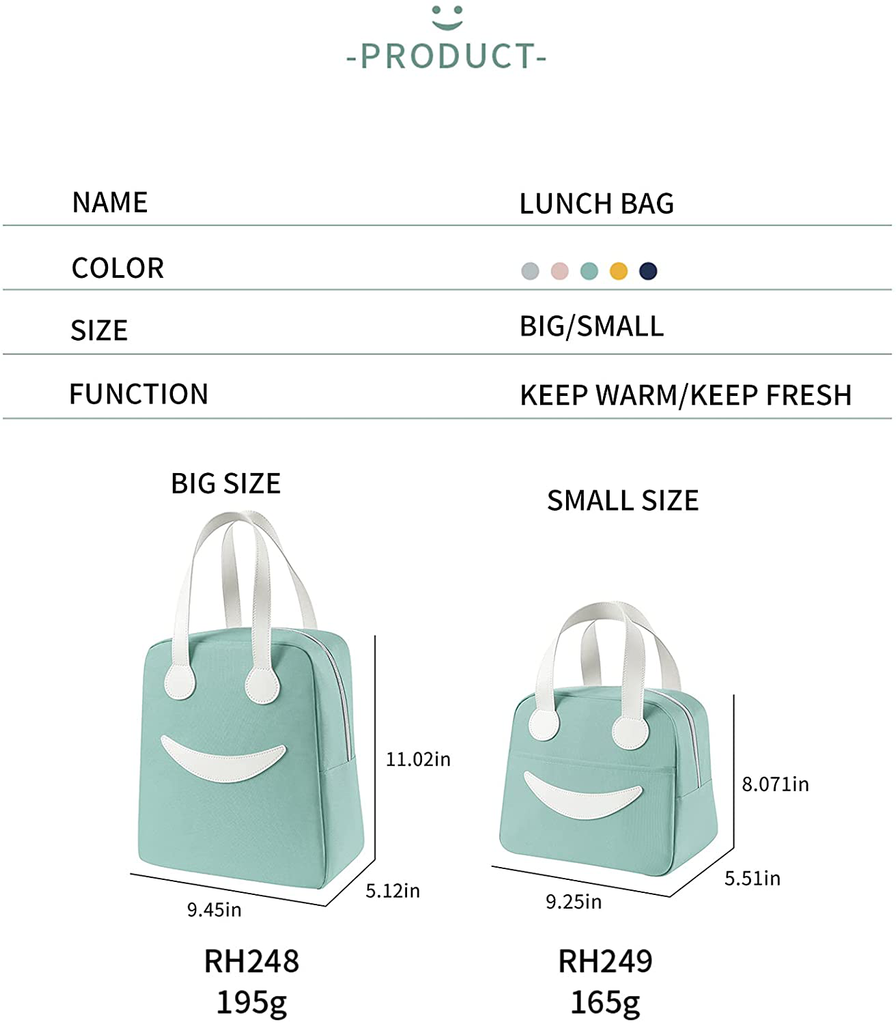AIBIANOCEL Lunch Bag for Womens and Mens,Waterproof Lunch Boxes for Adult,Reusable Lunchboxes for Work,School Picnic ,Insulated Lunch Tote Bag Women(CC001LVS,GREEN,S)