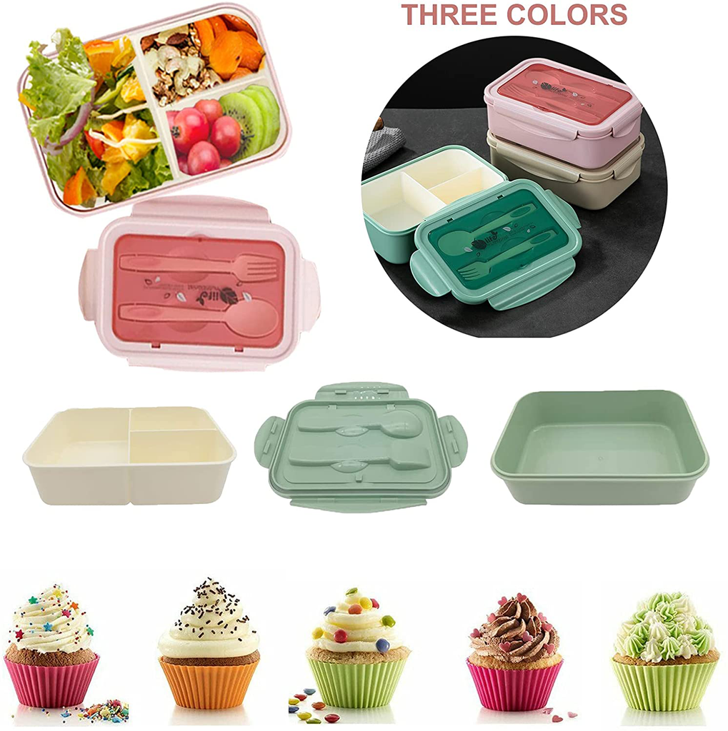 Bento Lunch Box Containers for Kids/Adults Pink Bento Box lunches,MUJUZE Bento Boxes Leak Proof with Fruit Pick Muffin Silicone Cup,Microwavable Dinner Box Utensils