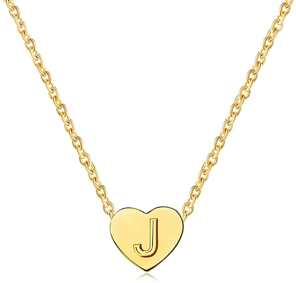 Initials Necklace for Women 26 Letter Mini Gold Heart Pendant Love Name Necklace for Girls