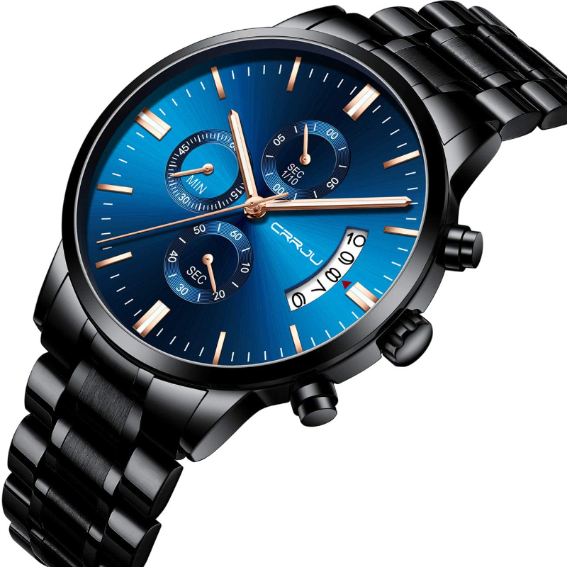 Men's Waterproof Quartz Chronograph Dress Watch with Stainless Steel Band