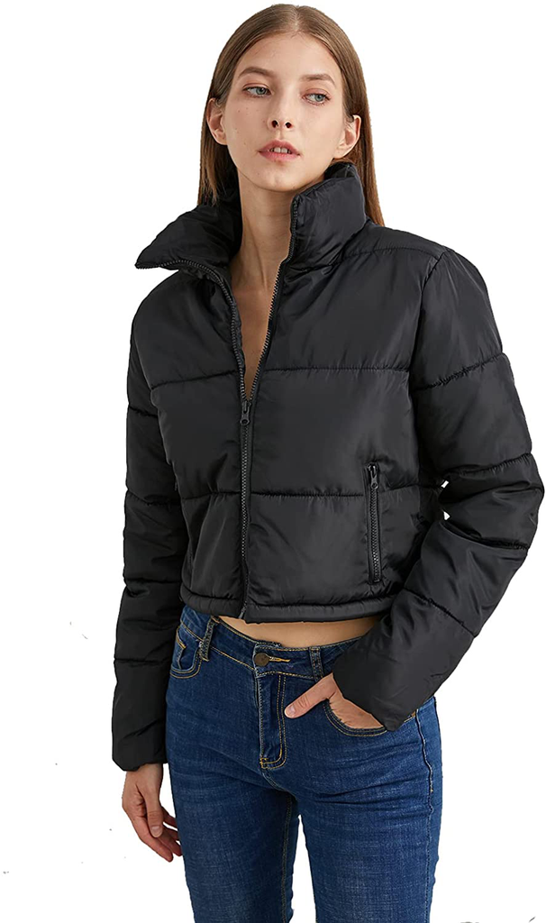Women's Crop Short Black Jacket Cropped Puffer Fashion Jackets for Women Short Lightweight Coat