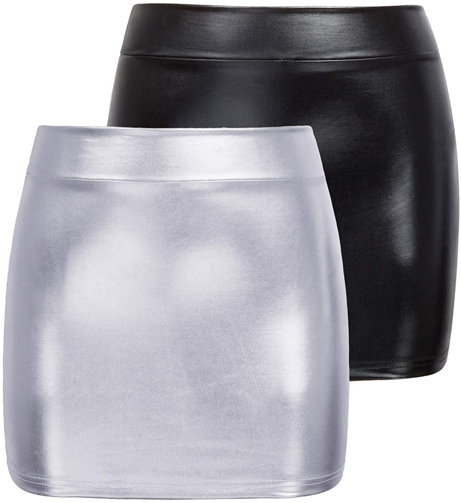 Kate Kasin Stretchy Shiny Metallic Mini Skirt for Women Nightout Wear