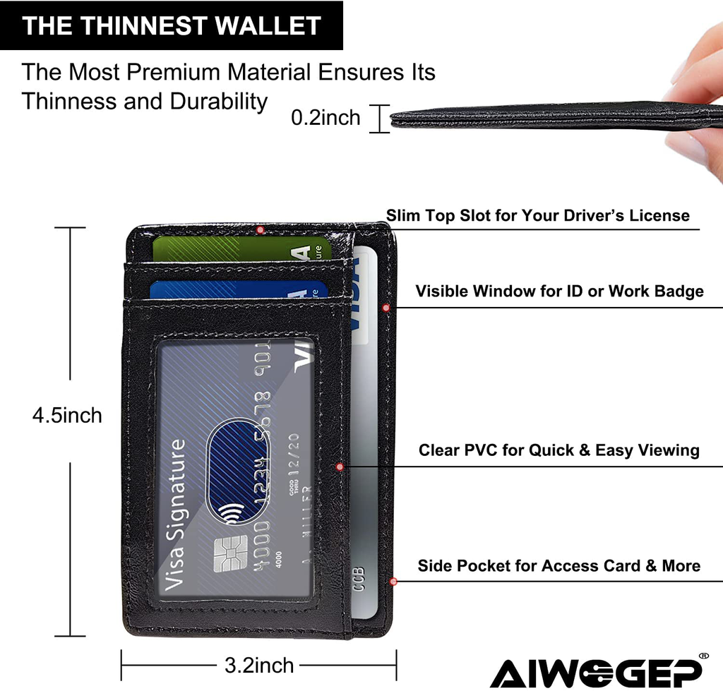 AIWOGEP Men's wallet, ultra-thin leather wallet, portable 8 card holder, simple slim wallet, gift for men/women, with gift box (Oil wax pattern)
