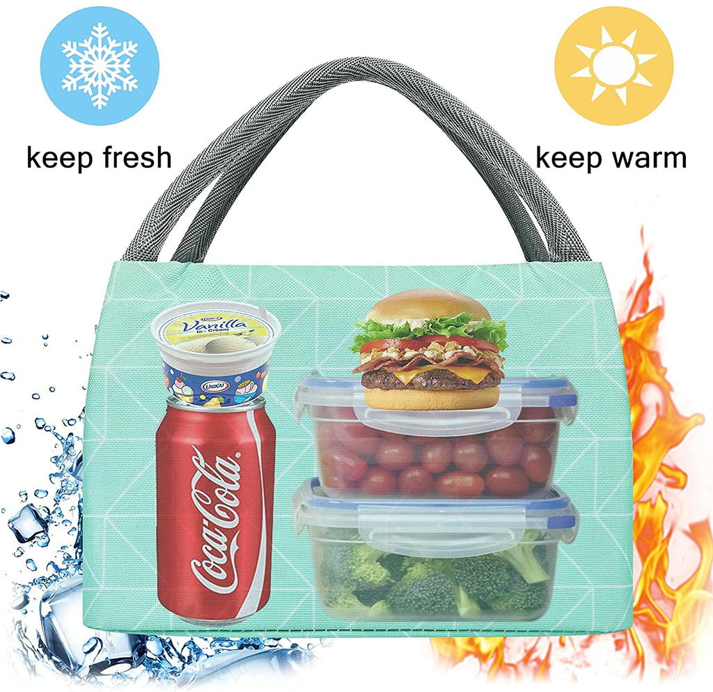 Cute Lunch Bags for Men Women Reusable Insulated Lunch Box With Large Capacity Waterproof Cooler Tote Bag for Work Picnic Travel, Black Strip