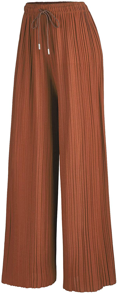 Made By Johnny Women's Premium Pleated Maxi Wide Leg Palazzo Pants Gaucho- High Waist with Drawstring