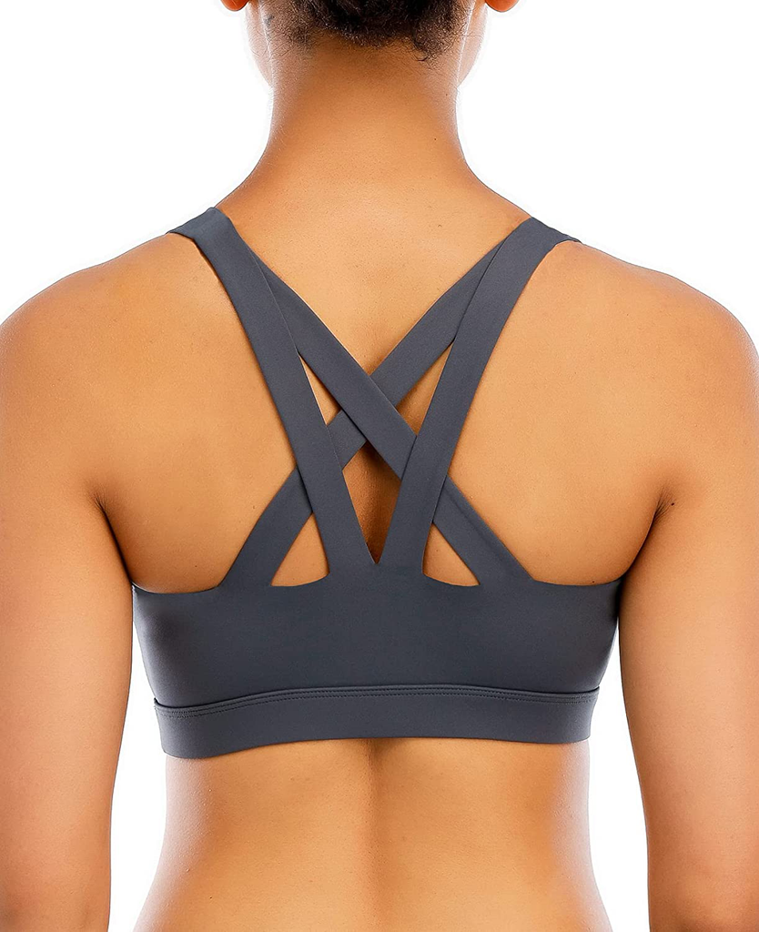 RUNNING GIRL Sports Bra for Women, Criss-Cross Back Padded Strappy Sports Bras Medium Support Yoga Bra with Removable Cups