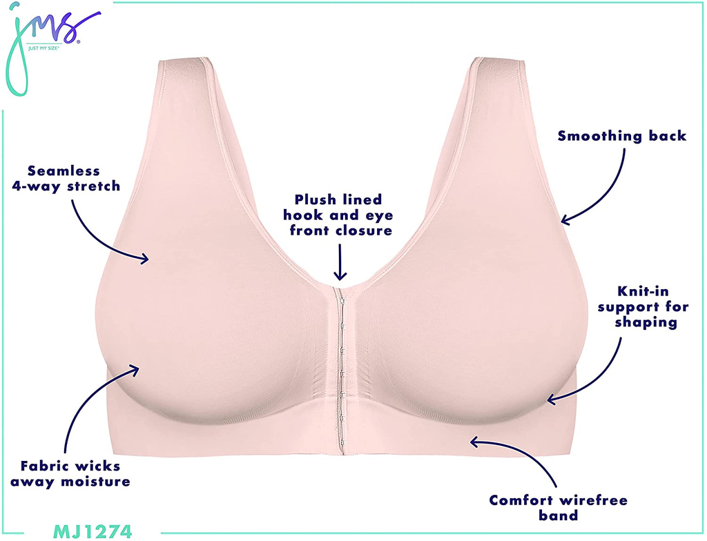 JUST MY SIZE Women's Pure Comfort Front Close Wirefree Bra MJ1274