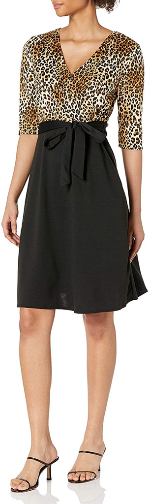 Star Vixen Women's Print Top Skirt Faux-Wrap Dress