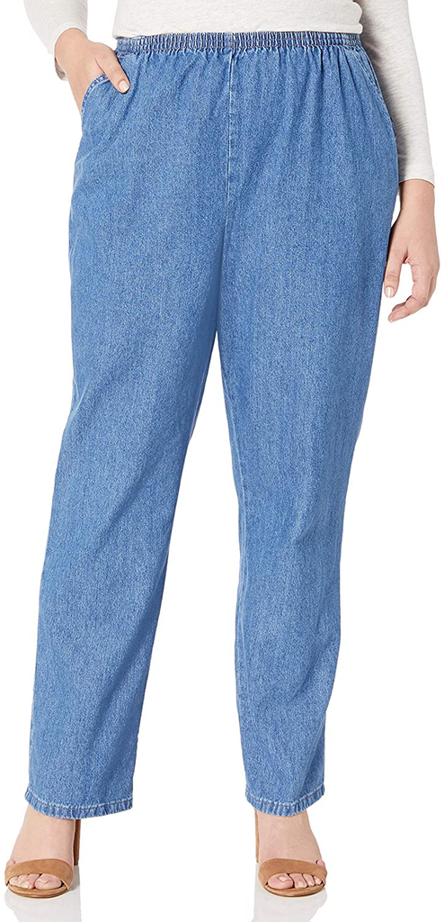 Chic Classic Collection Women's Plus Cotton Pull-on Pant with Elastic Waist