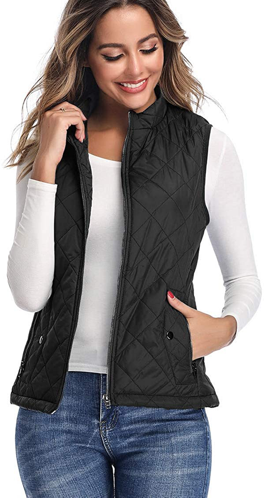 Women's Vest - Stand Collar Lightweight Zip Quilted Vest for Women