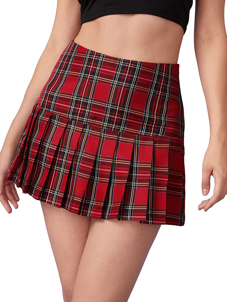 SweatyRocks Women's High Waist Pleated Flared A Line Mini Skater Skirt