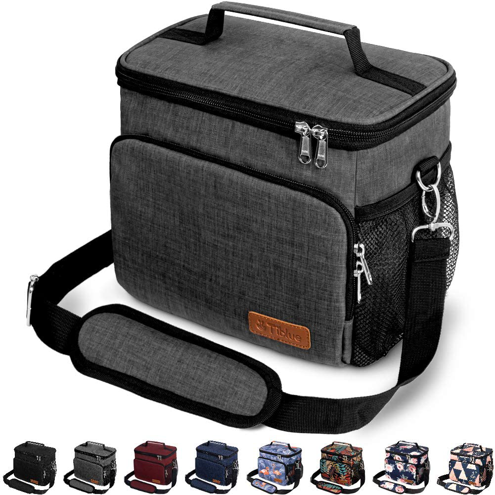 Insulated Lunch Bag for Women/Men - Reusable Lunch Box for Office Work School Picnic Beach - Leakproof Cooler Tote Bag Freezable Lunch Bag with Adjustable Shoulder Strap for Kids/Adult - Charcoal