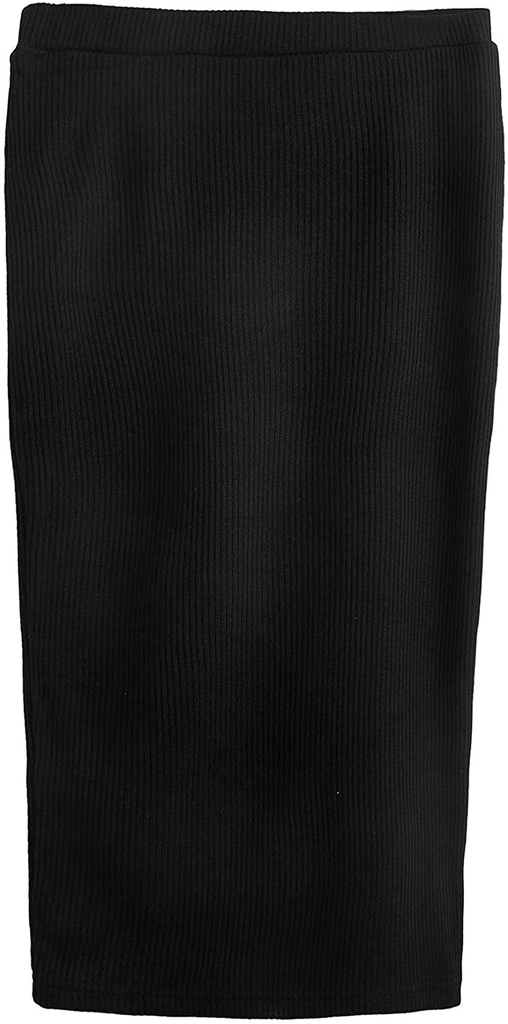 SheIn Women's Elegant Plain Stretchy Ribbed Knit Midi Full Length Basic Pencil Skirt