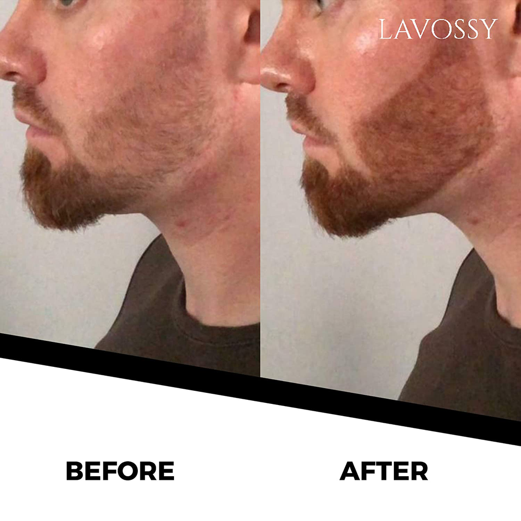 LAVOSSY Beard Pencil Filler for Men - Long Lasting and Easy to Use Beard Pen with Blending Brush Results in a Sleek & Natural Look, Water/Sweat Proof Beard Filler (Black)