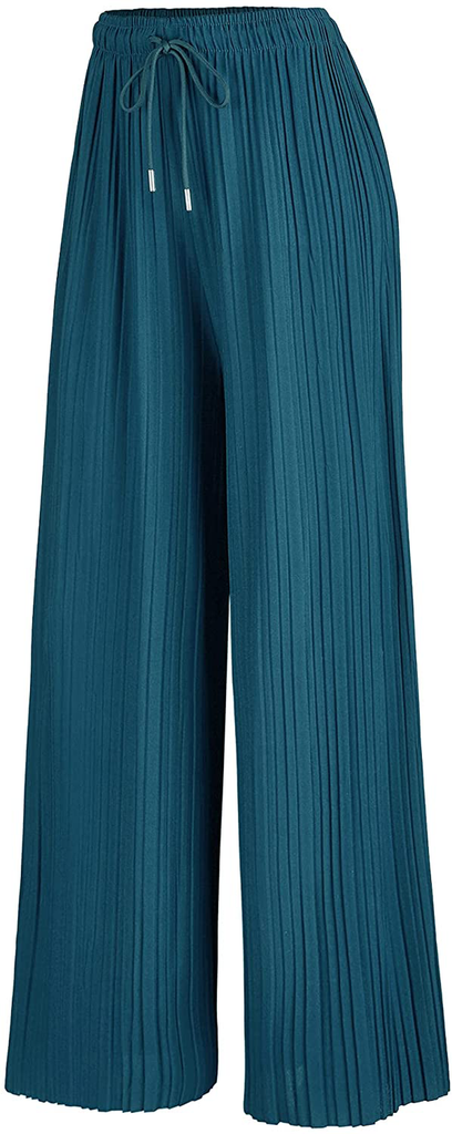 Made By Johnny Women's Premium Pleated Maxi Wide Leg Palazzo Pants Gaucho- High Waist with Drawstring