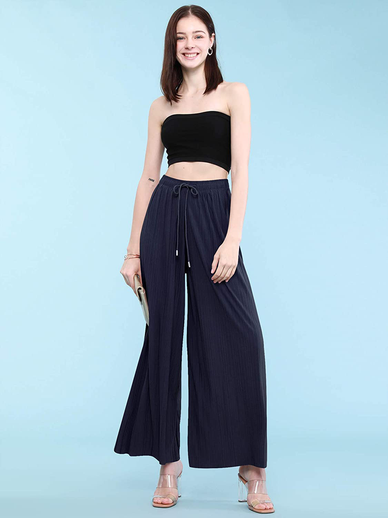 Made By Johnny Women's Premium Pleated Maxi Wide Leg Palazzo Pants Gaucho- High Waist with Drawstring