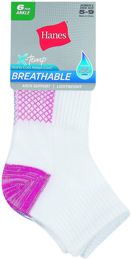 Hanes womens 6-pair Lightweight Breathable Ventilation Ankle Socks