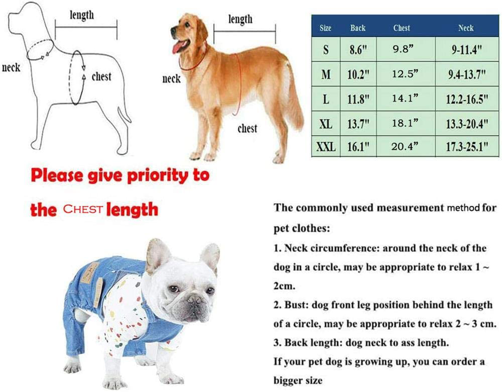 PetBoBo Dog Clothes Costumes, Pet Jean Overalls Clothes Pet Fashion Pants 5 Sizes Optional