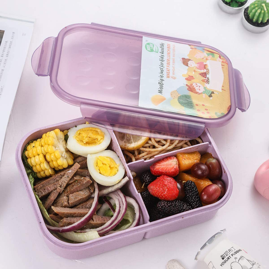 Bento Box,MISS BIG Bento Box for Kids,Ideal Leak Proof Lunch Box Kids,Mom’s Choice Kids Lunch Box, No BPAs and No Chemical Dyes,Microwave and Dishwasher Safe Lunch Containers(White)