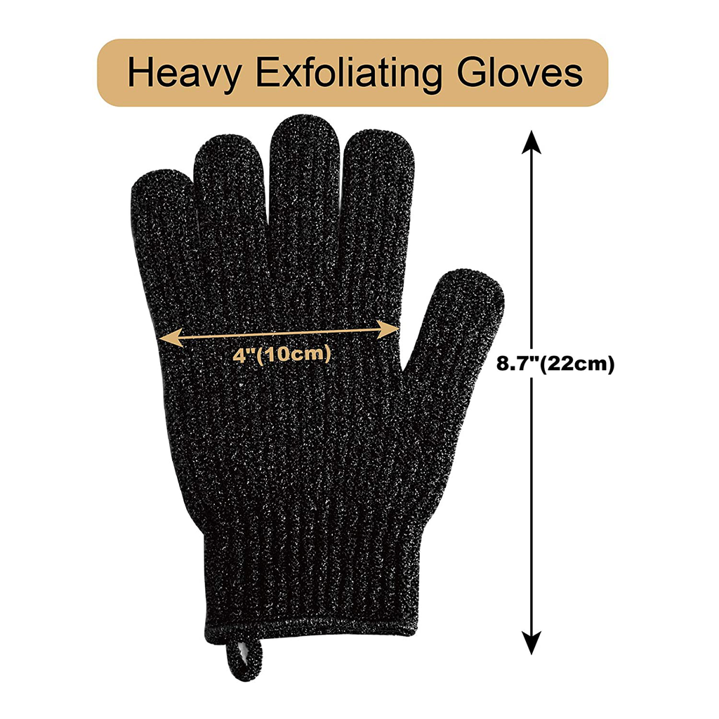 MIG4U Shower Exfoliating Scrub Gloves Medium to Heavy Bathing Gloves Body Wash Dead Skin Removal Deep Cleansing Sponge Loofah for Women and Men (1 Pair, Purple-Brown)