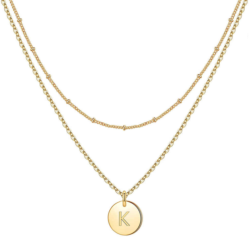  Layered Gold Initial Necklaces for Women, 14K Gold