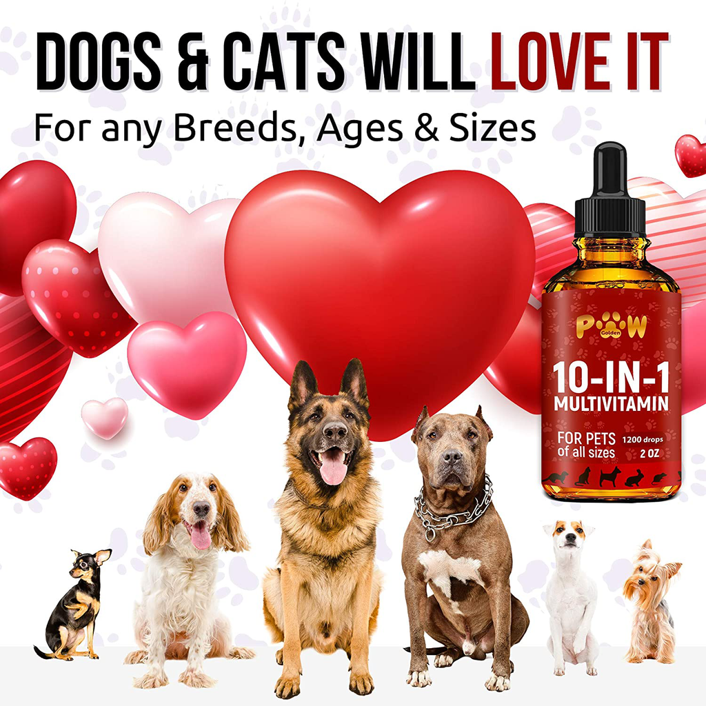 10 In 1 Cat & Dog Multivitamin - Hip & Joint Vitamins For Dogs + Vitamins C, D, B1-12 - Cranberry Supplement For Dogs & Cat Vitamins - Bladder, Kidney, Skin, Joint Support - Glucosamine Dog Supplement