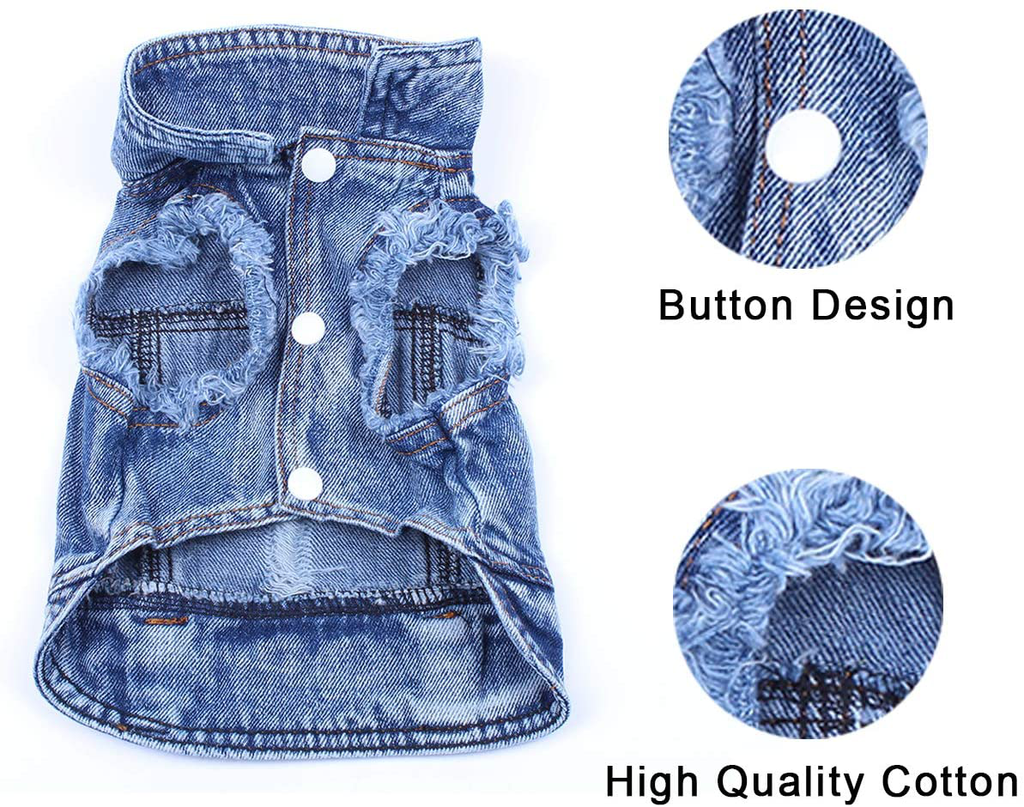 LKEX Dog Jean Jacket, Cool and Soft Shirt, Pet Blue Denim Coat, Classic Lapel Vests, Fashion Clothes for Small Medium Dogs Cats