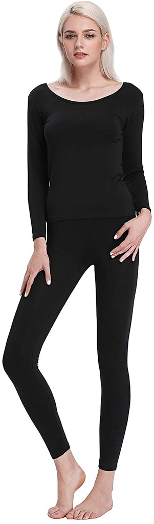 Liang Rou Scoop Neck Long Johns Modal & Cotton Thermal Underwear Top & Bottom Set for Women