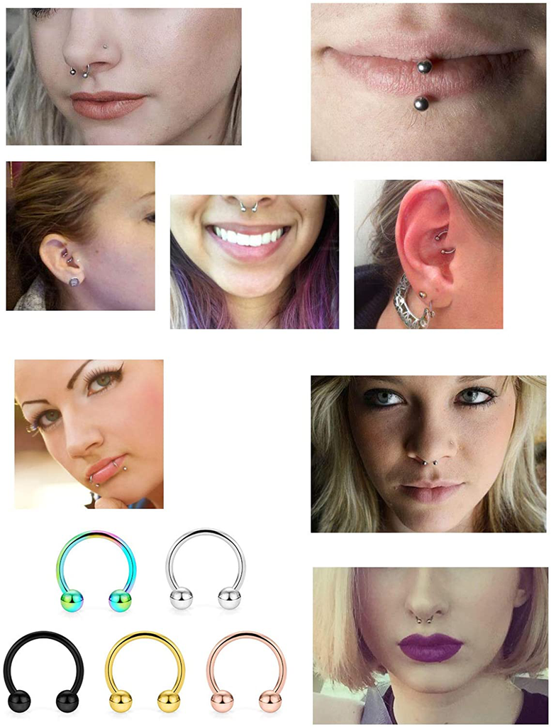 Ftovosyo 36-40Pcs 16G Surgical Steel Nose Septum Rings Piercing Jewelry Horseshoe Cartilage Helix Tragus Earring Hoop Eyebrow Lip Hoop Retainer for Women Men 8Mm 10Mm
