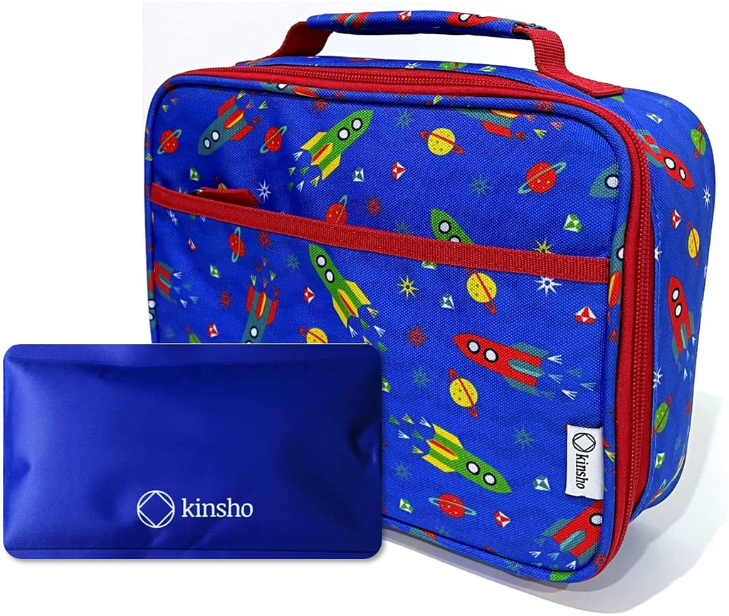 Dinosaur Lunch Box with for Boys with Ice Pack, Insulated Bag for Toddlers Kids Girls Baby Boy Daycare Pre-School Kindergarten, Container Boxes for Small Kid Snacks Lunches, BPA Free, Blue Orange Dino