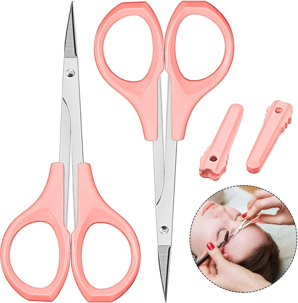 2 Pack Curved Craft Scissors Small Scissors Beauty Eyebrow Scissors Stainless Steel Trimming Scissors for Eyebrow Eyelash Extensions, Facial Nose Hair (4 Inch)